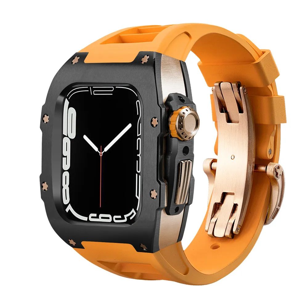 Black Stainless Steel Case/Orange Band/Rose Gold Buckle