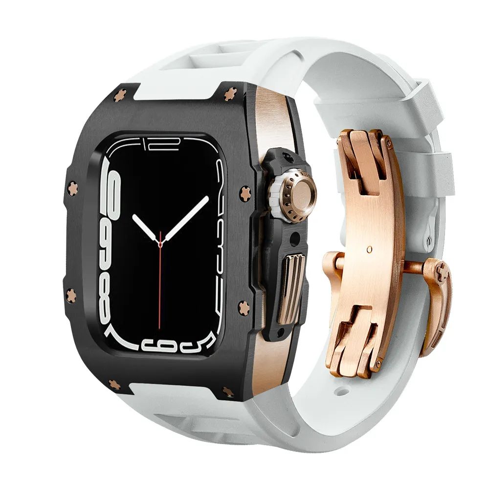 Black Stainless Steel Case/White Band/Rose Gold Buckle