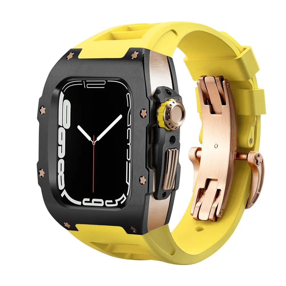 Black Stainless Steel Case/Yellow Band/Rose Gold Buckle