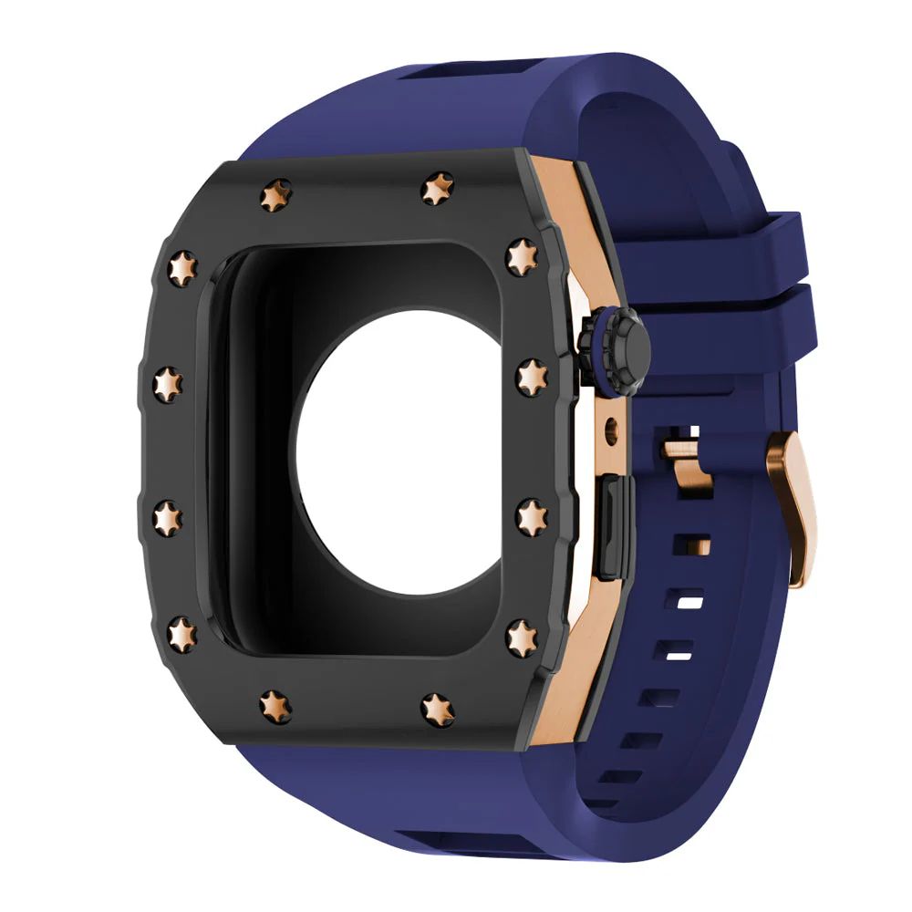 Black/Rose Gold Case+Blue Band+Rose Gold Buckle