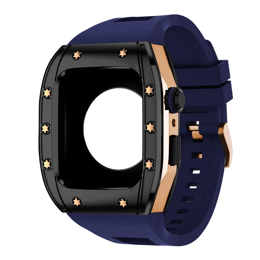 Black/Rose Gold Case+Blue Band+Rose Gold Buckle