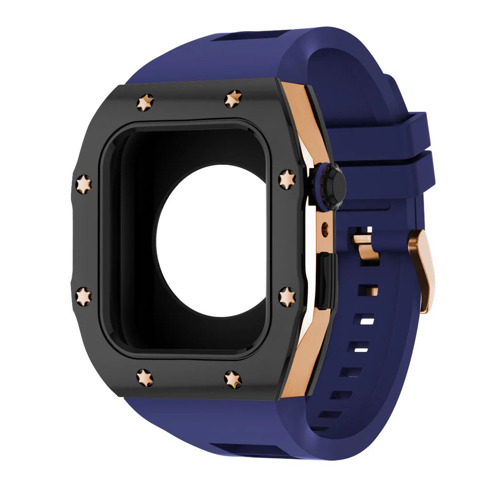 Black/Rose Gold Case+Blue Band+Rose Gold Buckle