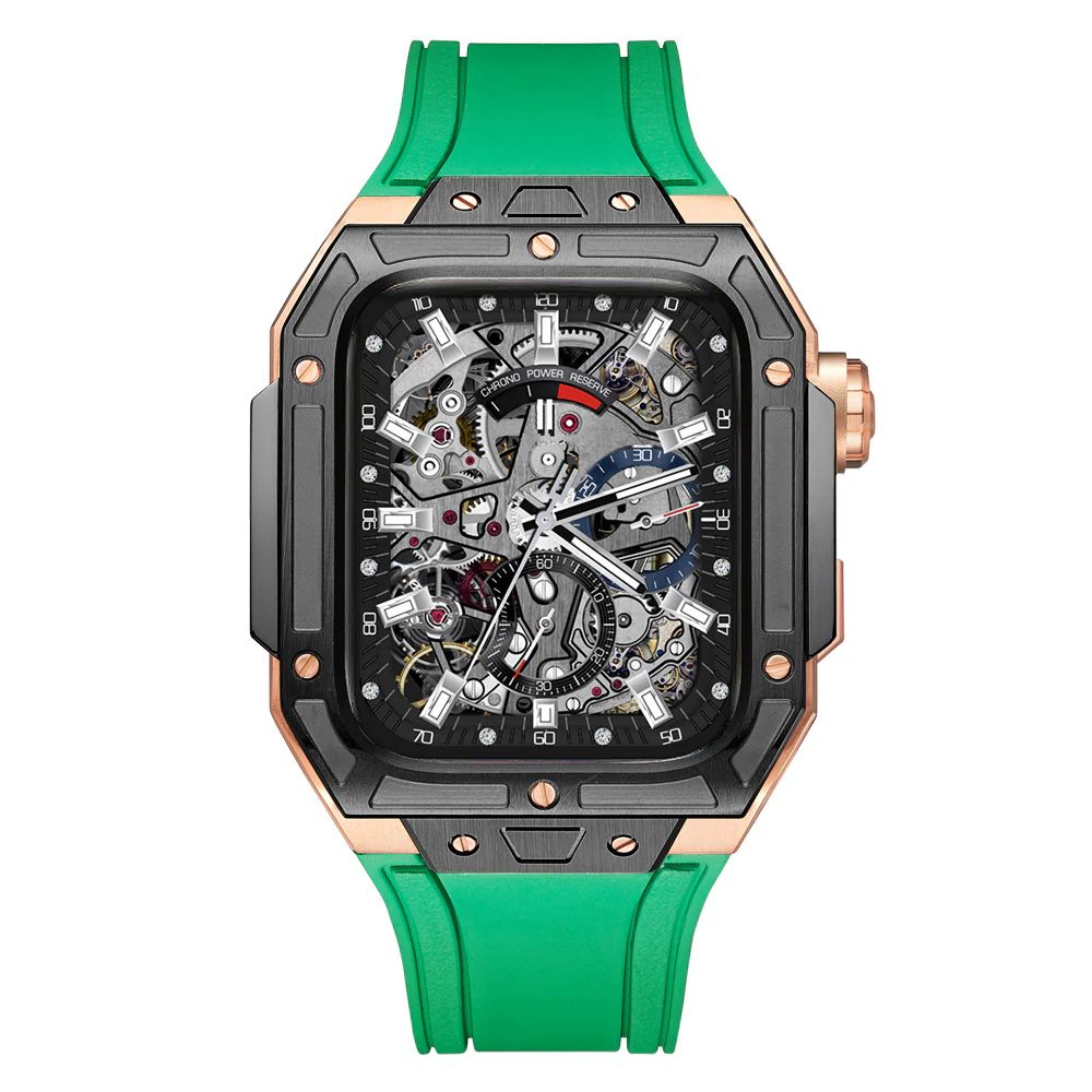 Black/Rose Gold Case+Green Strap