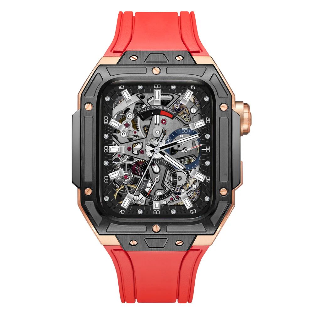 Black/Rose Gold Case+Red Strap