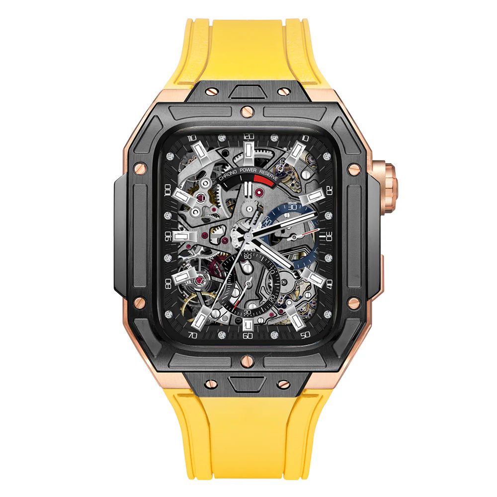 Black/Rose Gold Case+Yellow Strap