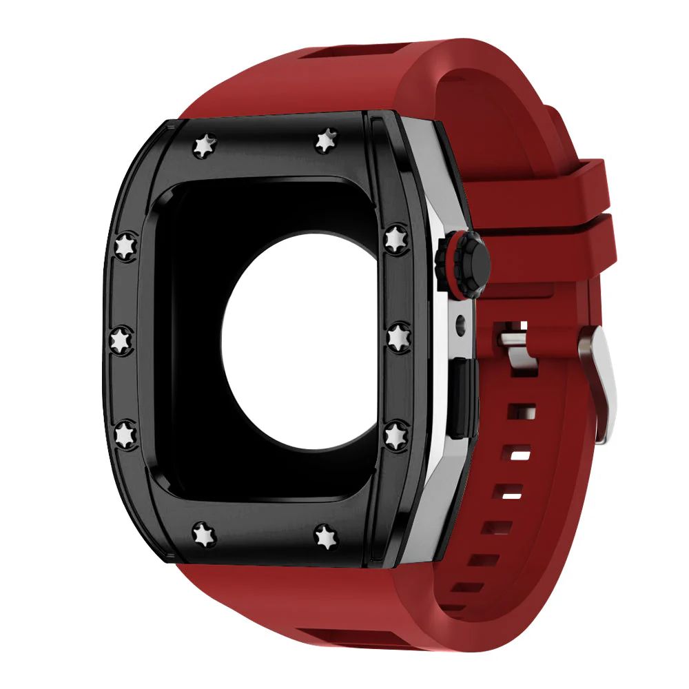 Black/Silver Case+Red Band+Rose Gold Buckle