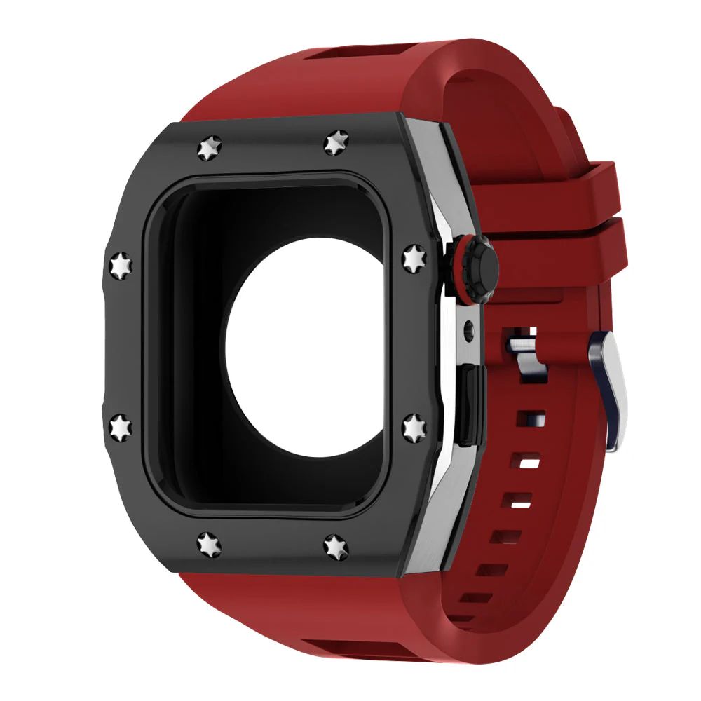 Black/Silver Case+Red Band+Rose Gold Buckle