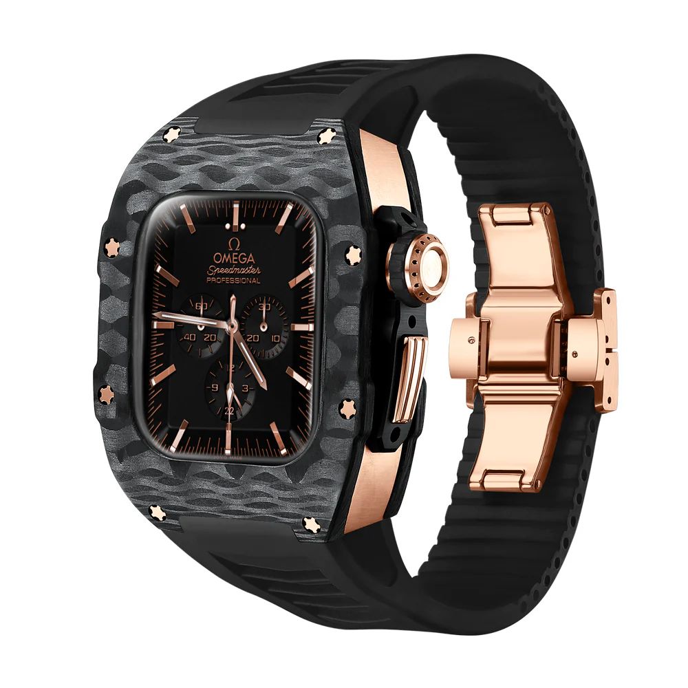 Carbon Fiber/Rose Gold Case+Black Band+PVD Rose Gold Buckle