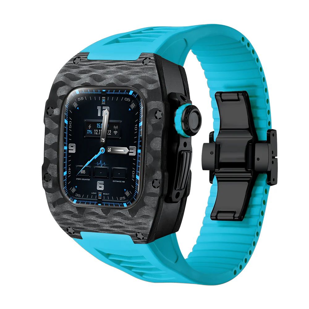 Carbon Fiber/Black Case+Blue Band+PVD Black Buckle