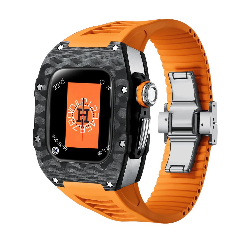 Carbon Fiber/Silver Case+Orange Band+Silver Buckle