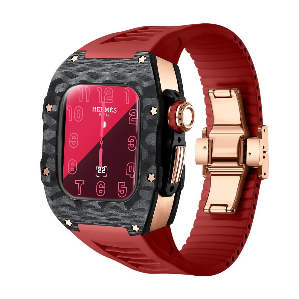 Carbon Fiber/Rose Gold Case+Red Band+PVD Rose Gold Buckle