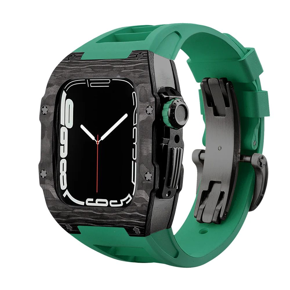 Carbon Fiber/Ti Black Case+Green Strap+Black Buckle