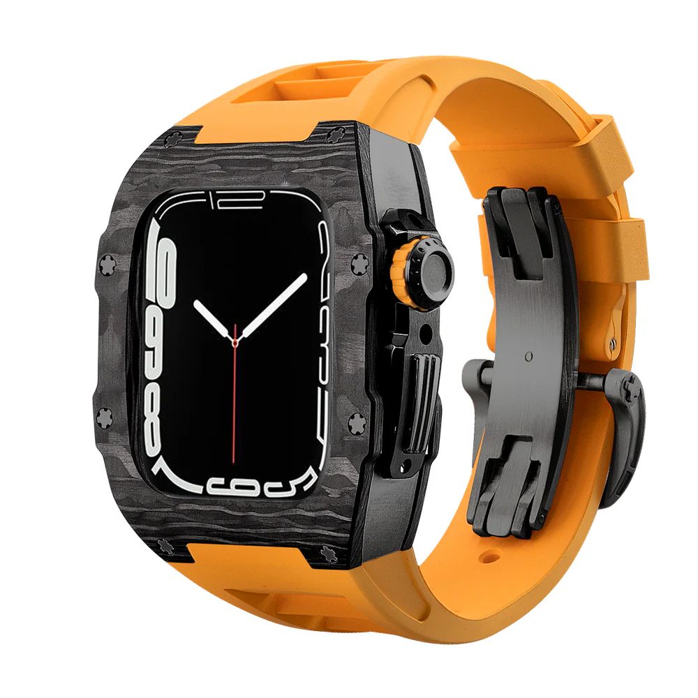 Carbon Fiber/Ti Black Case+Orange Strap+Black Buckle