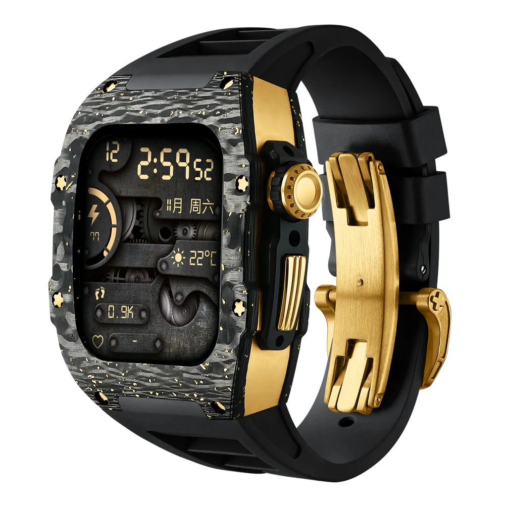 Carbon Fiber/Gold Case+Black Strap+PVD Gold Buckle