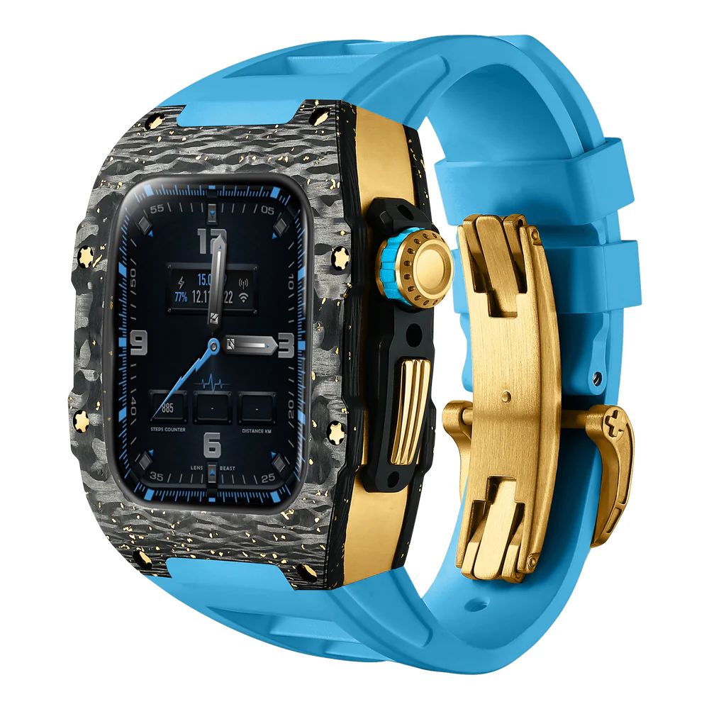 Carbon Fiber/Gold Case+Blue Strap+PVD Gold Buckle