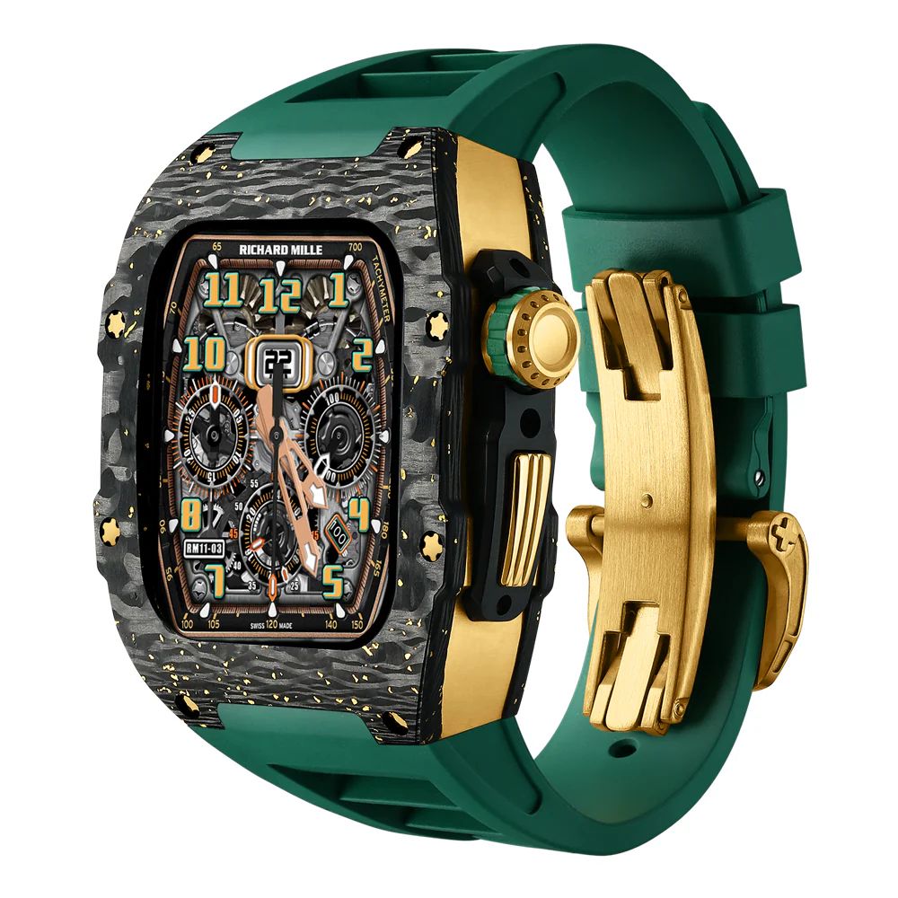 Carbon Fiber/Gold Case+Green Strap+PVD Gold Buckle