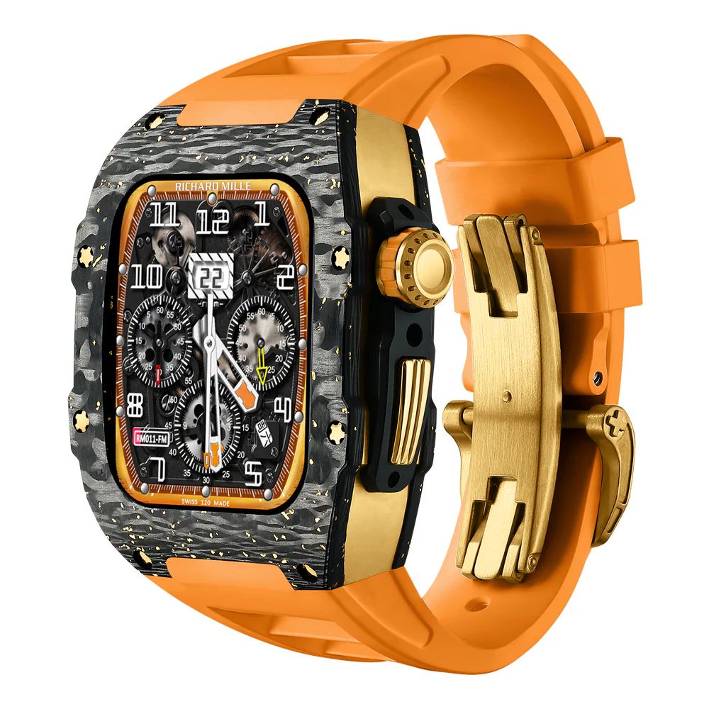 Carbon Fiber/Gold Case+Orange Strap+PVD Gold Buckle