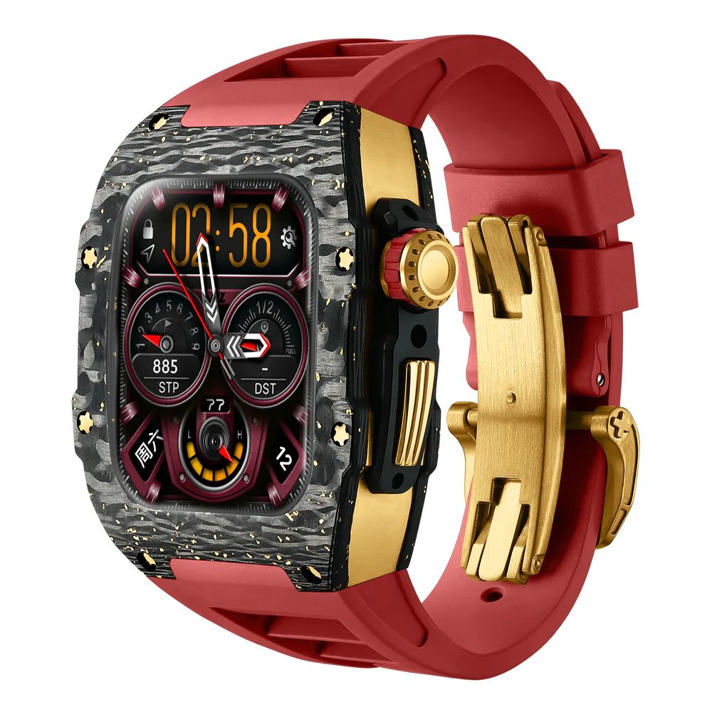 Carbon Fiber/Gold Case+Red Strap+PVD Gold Buckle