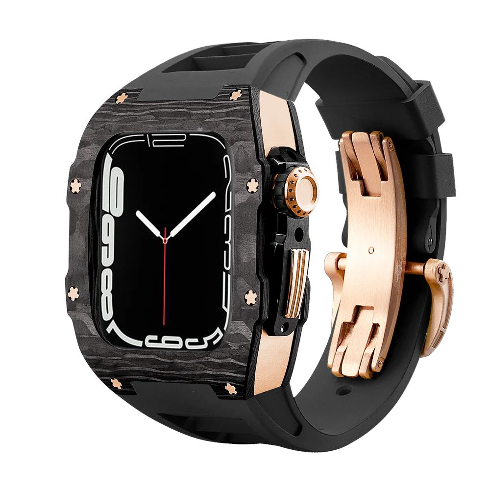 Carbon Fiber/Rose Gold Case+Black Strap+Black Buckle