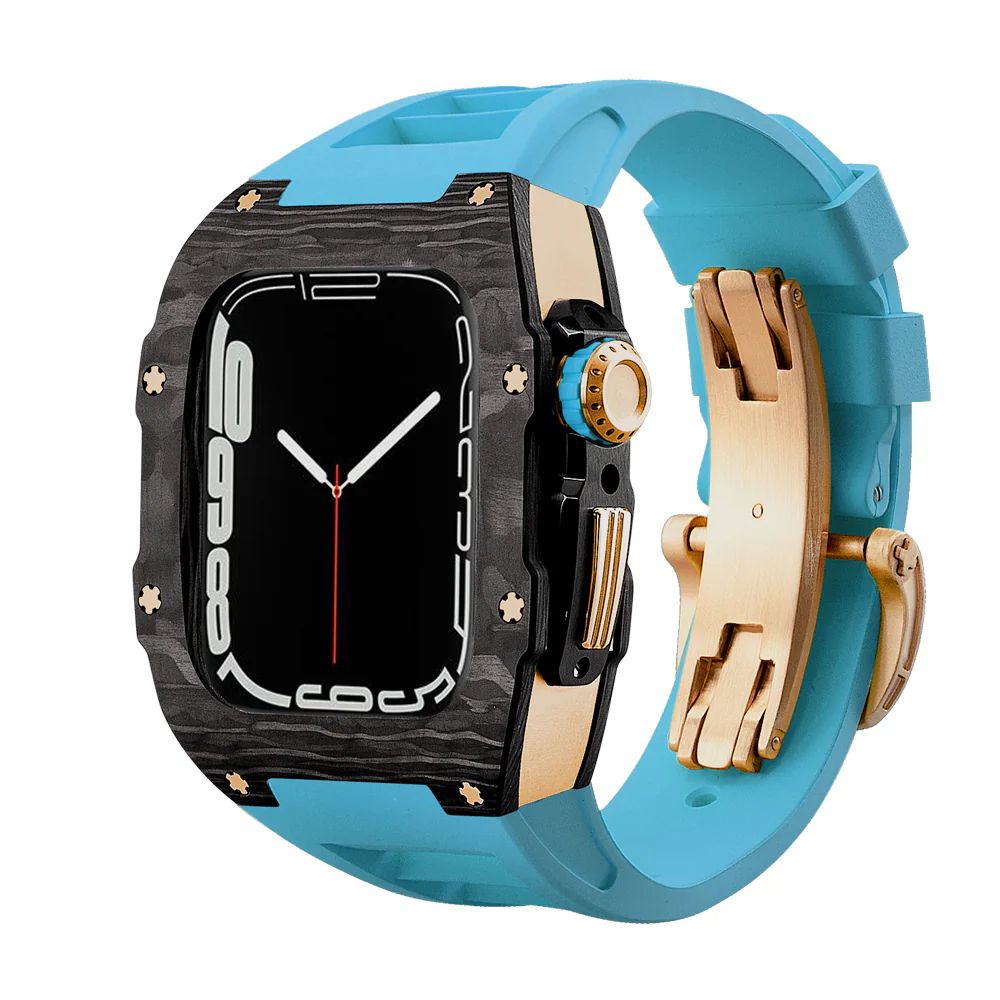 Carbon Fiber/Rose Gold Case+Blue Strap+Black Buckle