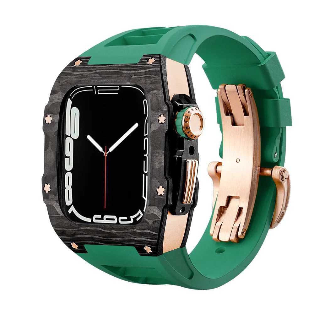 Carbon Fiber/Rose Gold Case+Green Strap+Black Buckle