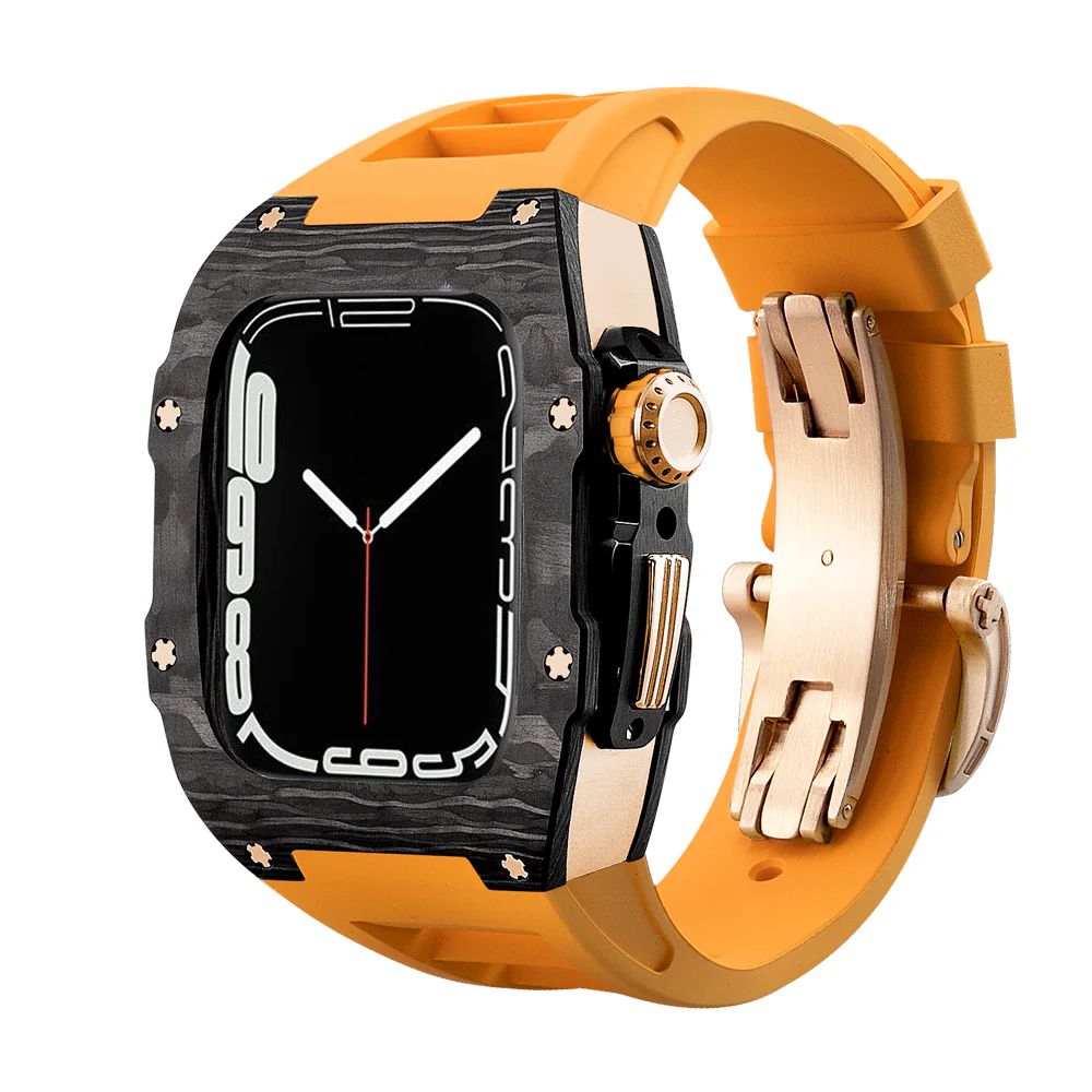 Carbon Fiber/Rose Gold Case+Orange Strap+Black Buckle