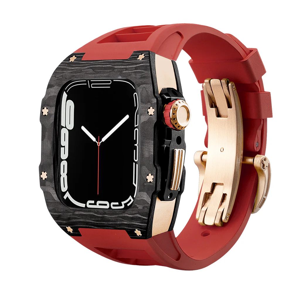 Carbon Fiber/Rose Gold Case+Red Strap+Black Buckle