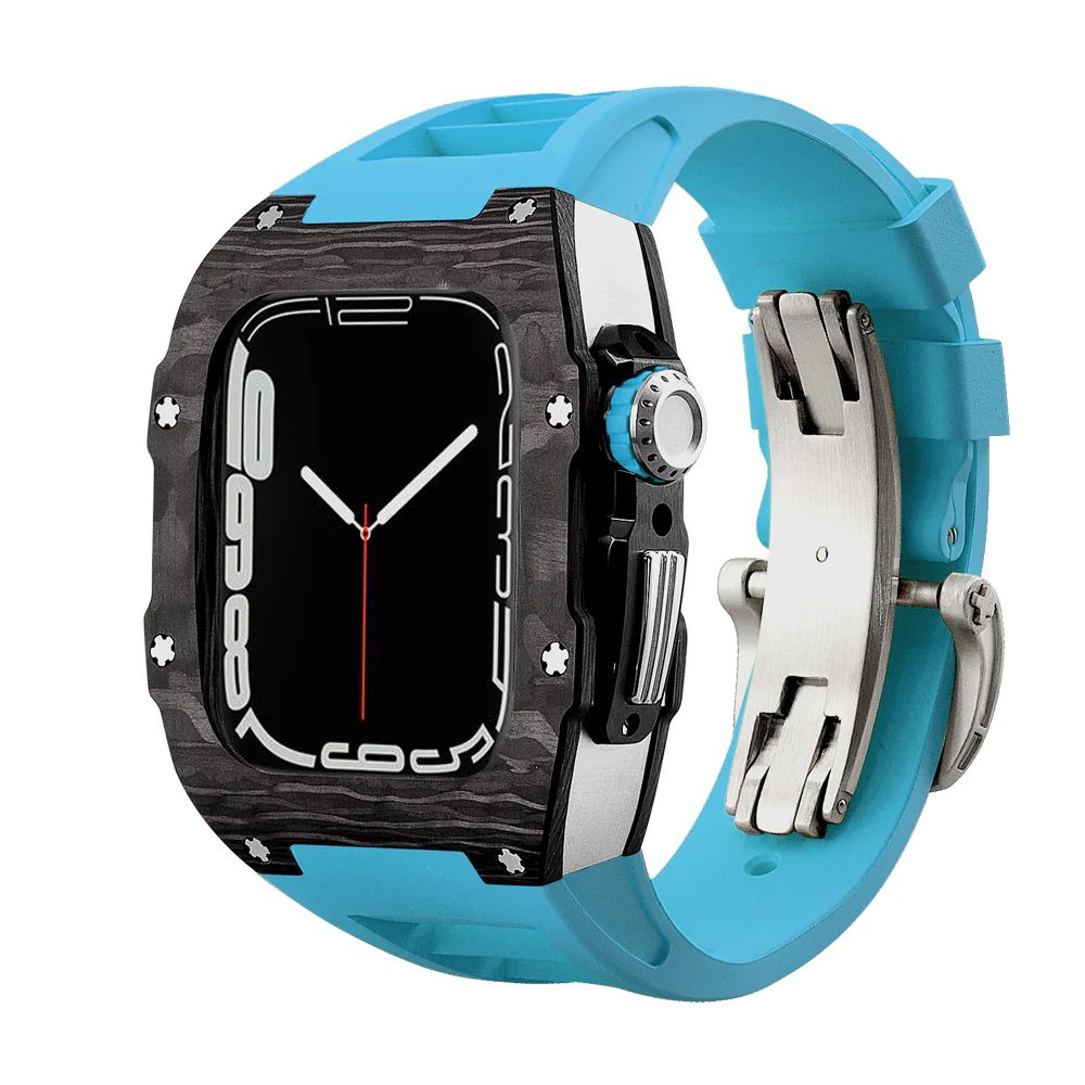 Carbon Fiber/Silver Case+Blue Strap+Black Buckle