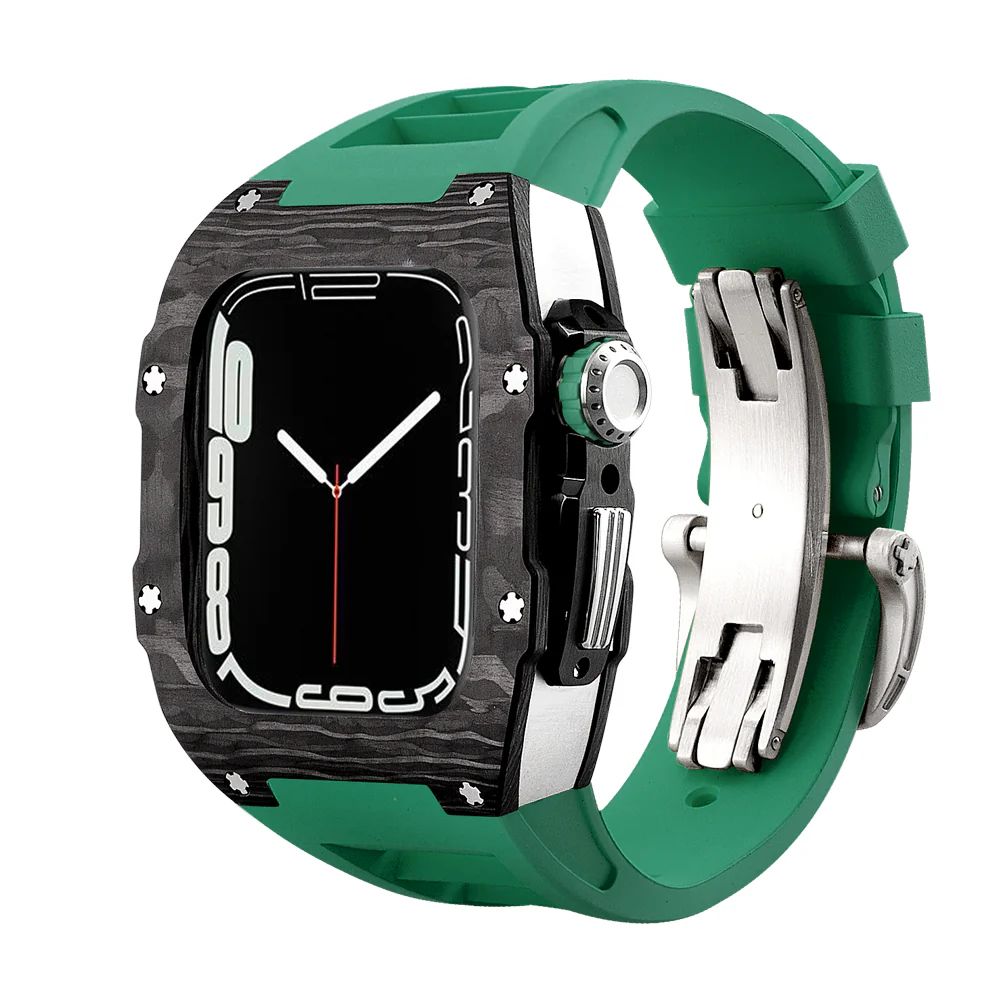 Carbon Fiber/Silver Case+Green Strap+Black Buckle