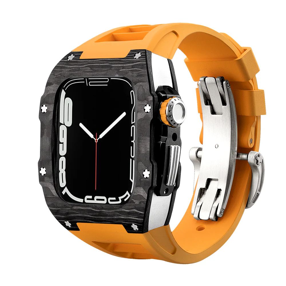 Carbon Fiber/Silver Case+Orange Strap+Black Buckle