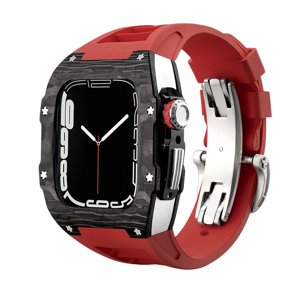 Carbon Fiber/Silver Case+Red Strap+Black Buckle