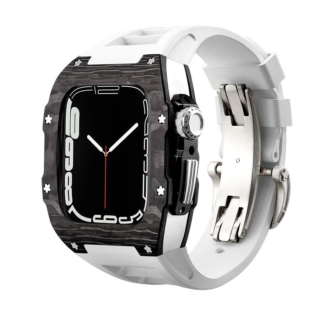 Carbon Fiber/Silver Case+White Strap+Black Buckle