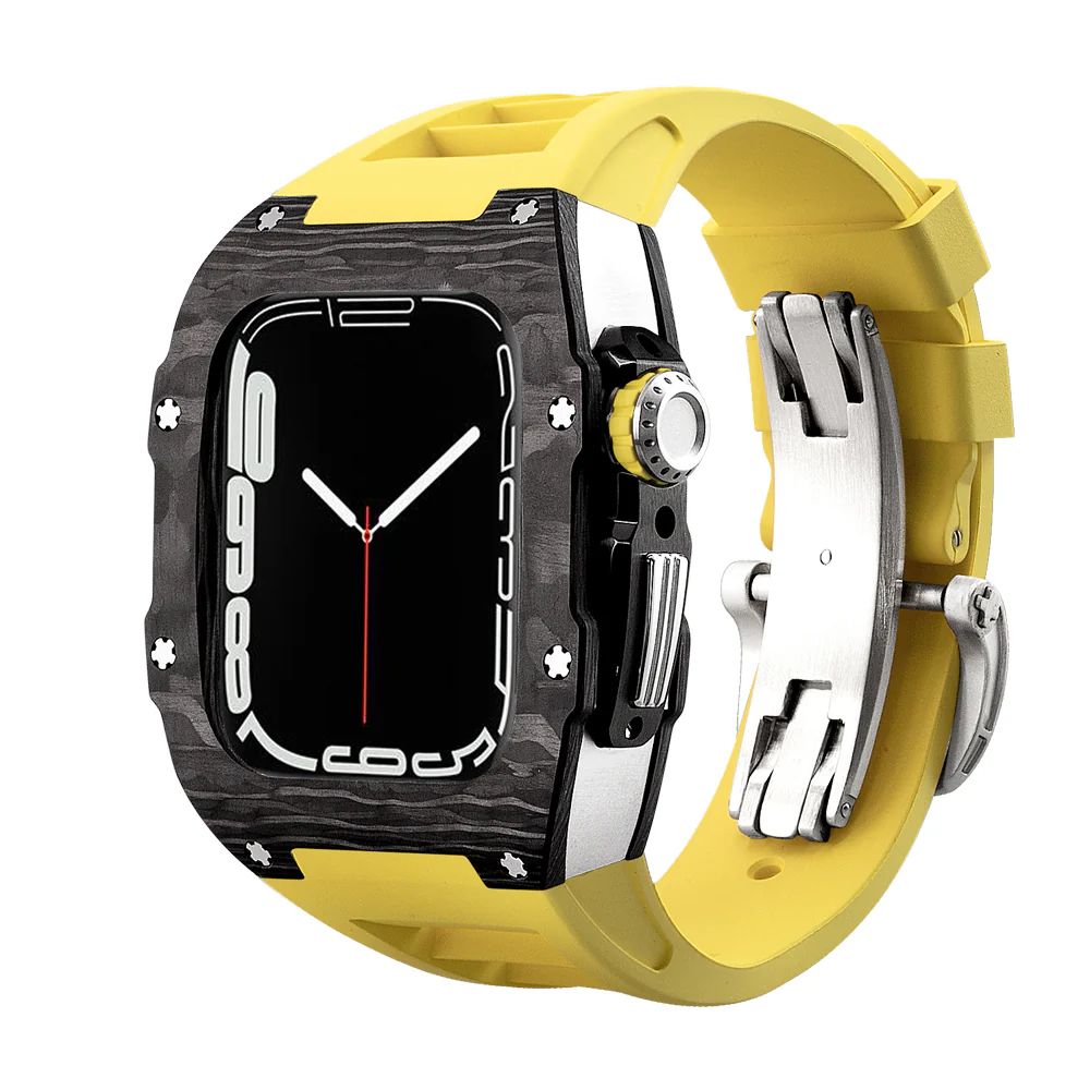 Carbon Fiber/Silver Case+Yellow Strap+Black Buckle