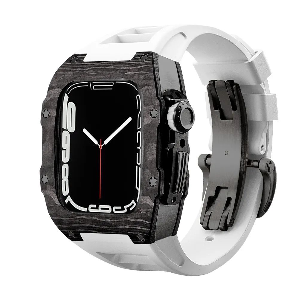 Carbon Fibre Case/White Band/Black Buckle