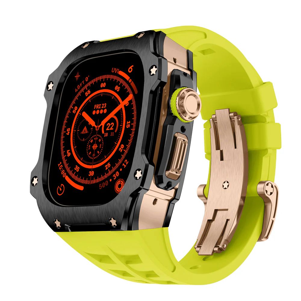 PVD Rose Gold Stainless Steel Case+Neon Green Band+Rose Gold Buckle