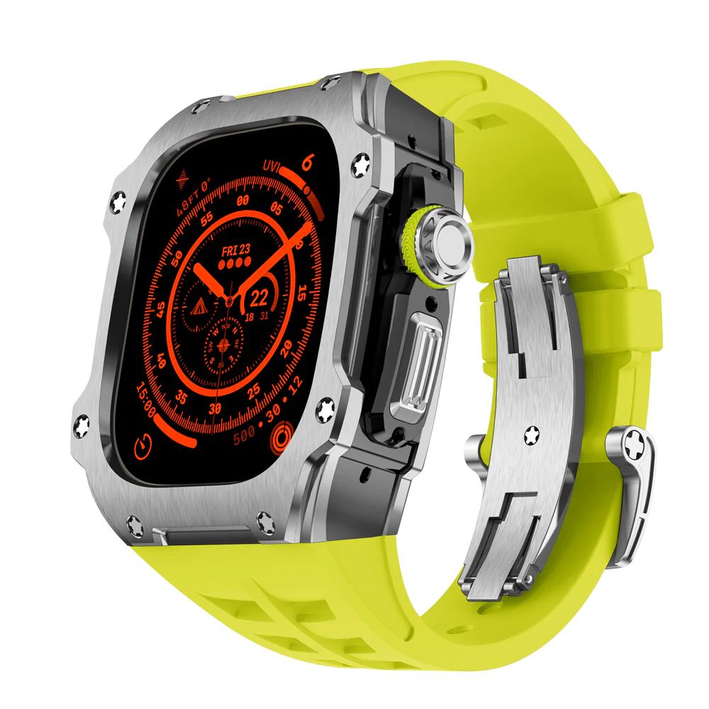 Silver Stainless Steel Case+Neon Green Band+Silver Buckle