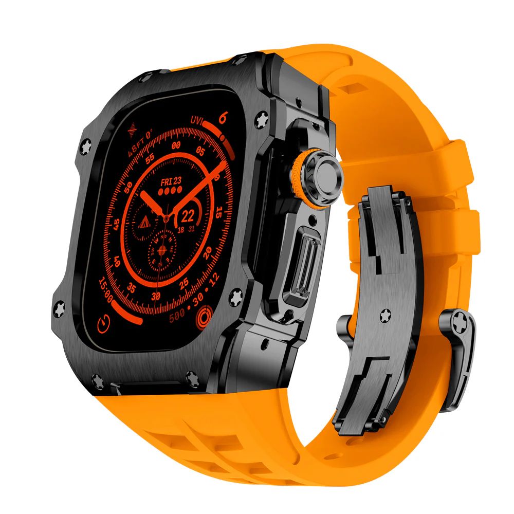 PVD Black Stainless Steel Case+Orange Band+Black Buckle