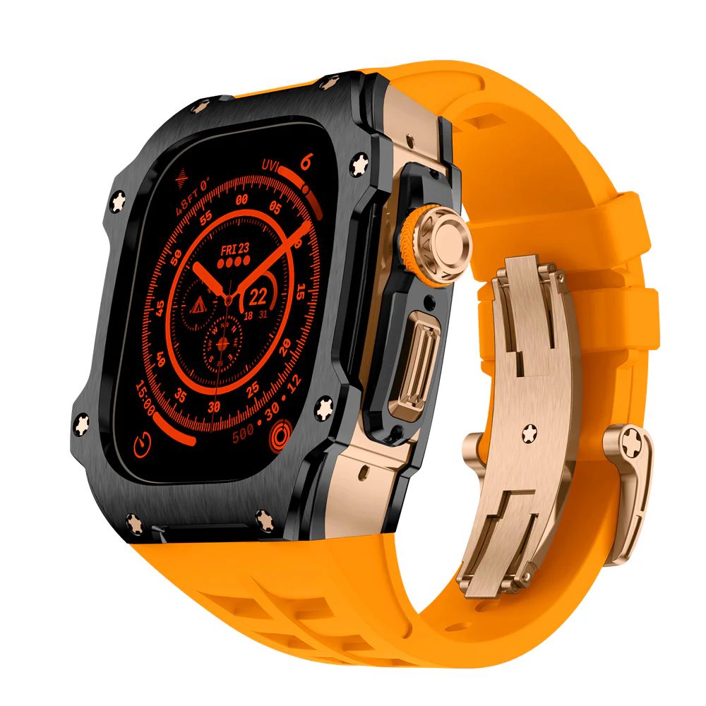 PVD Rose Gold Stainless Steel Case+Orange Band+Rose Gold Buckle