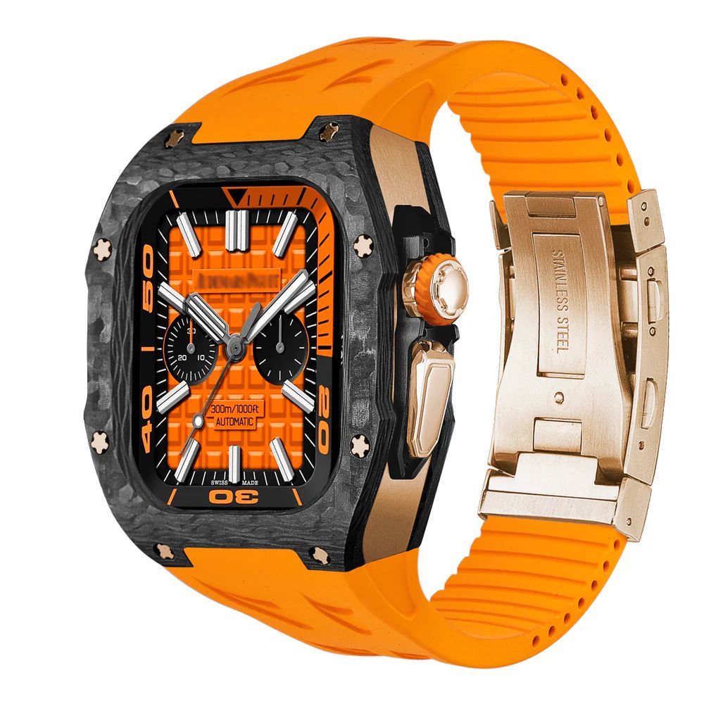 Carbon Fiber Case+Orange Band+Rose Gold Buckle