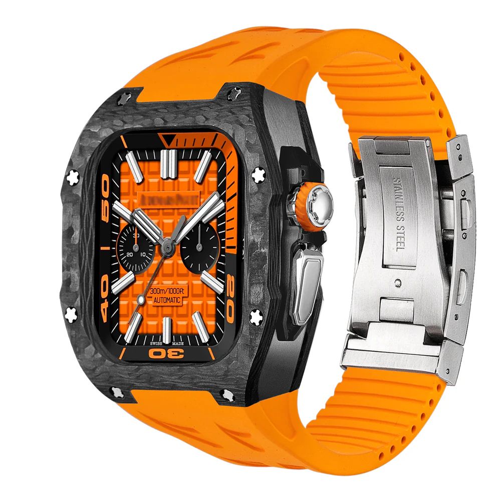 Carbon Fiber Case+Orange Band+Silver Buckle