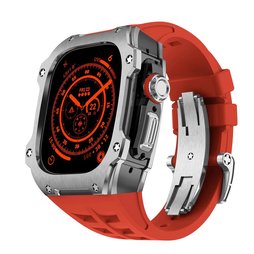 Silver Stainless Steel Case+Red Band+Silver Buckle