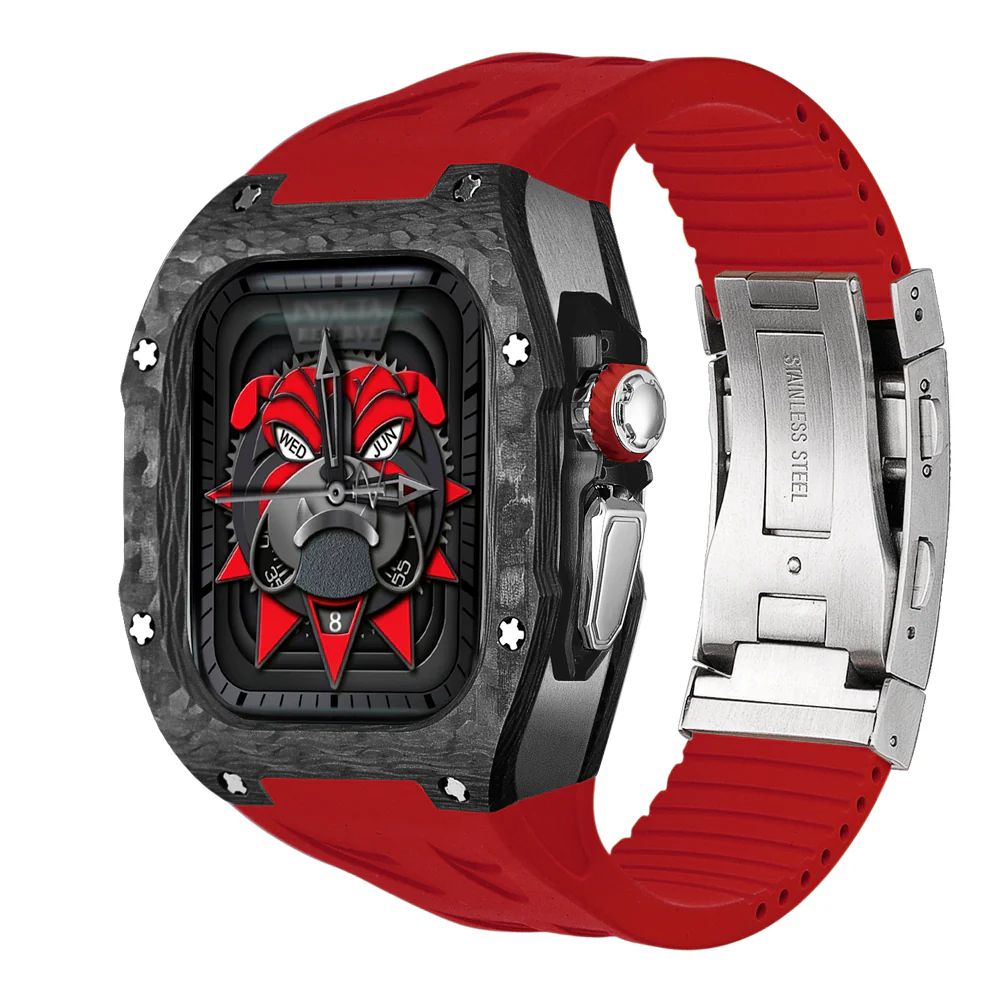 Carbon Fiber Case+Red Band+Silver Buckle