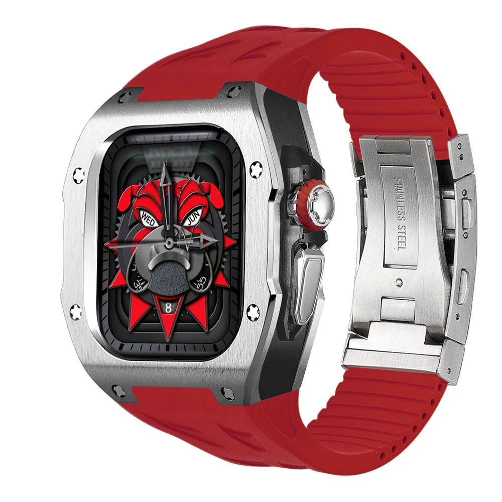 Titanium Case+Red Band+Silver Buckle