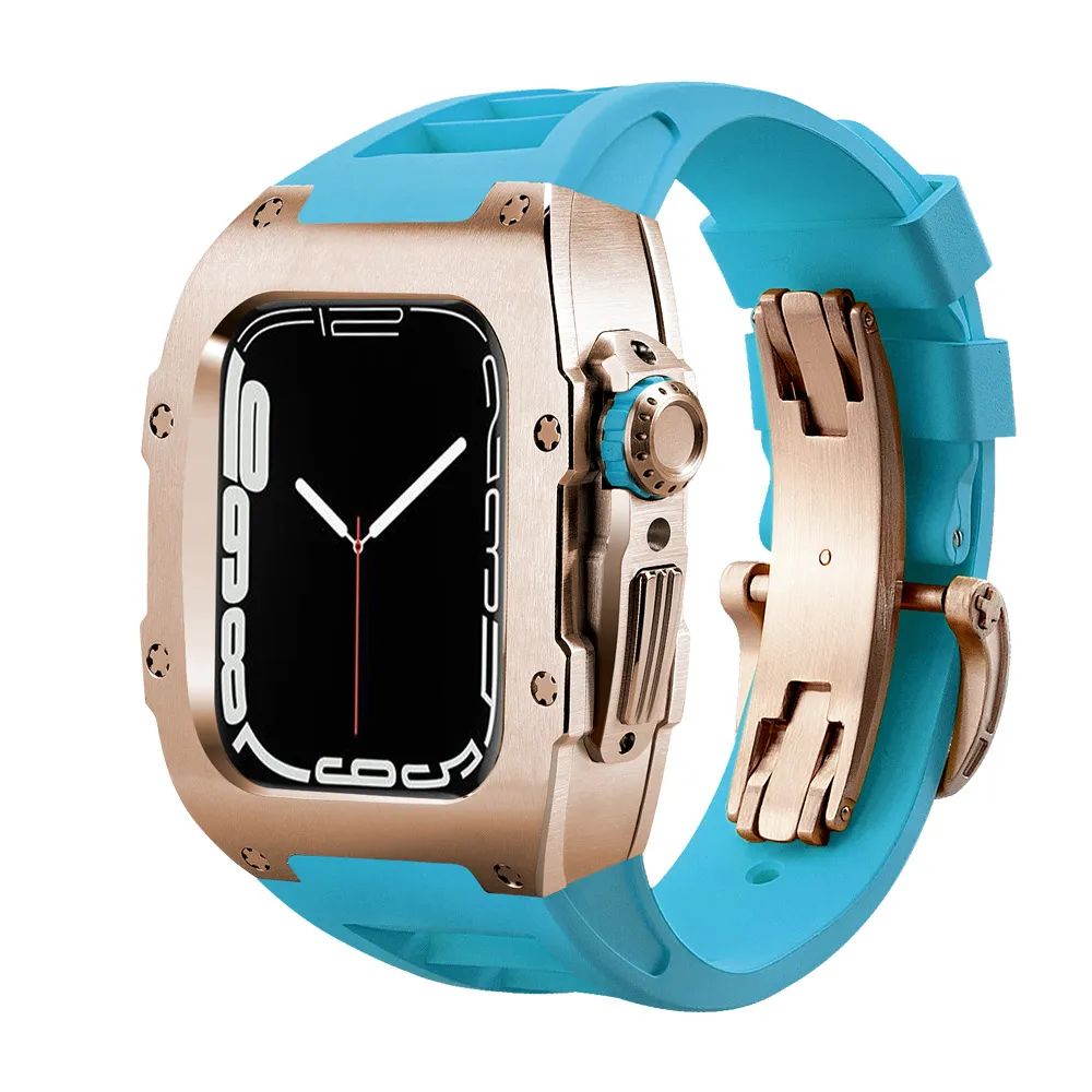 Rose Gold Stainless Steel Case/Blue Band/Rose Gold Buckle