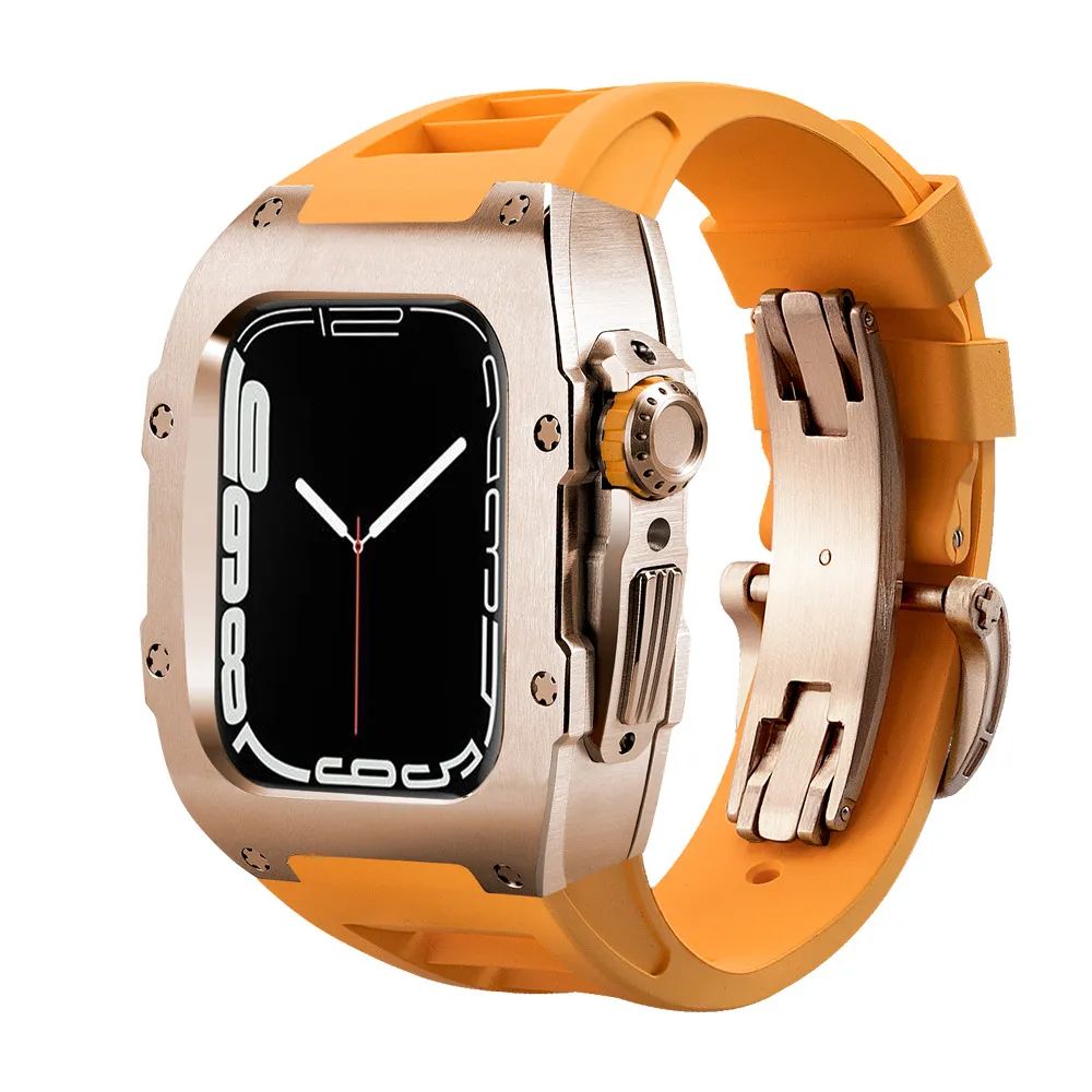 Rose Gold Stainless Steel Case/Orange Band/Rose Gold Buckle