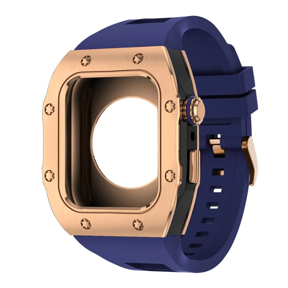 Rose Gold/Black Case+Blue Band+Rose Gold Buckle