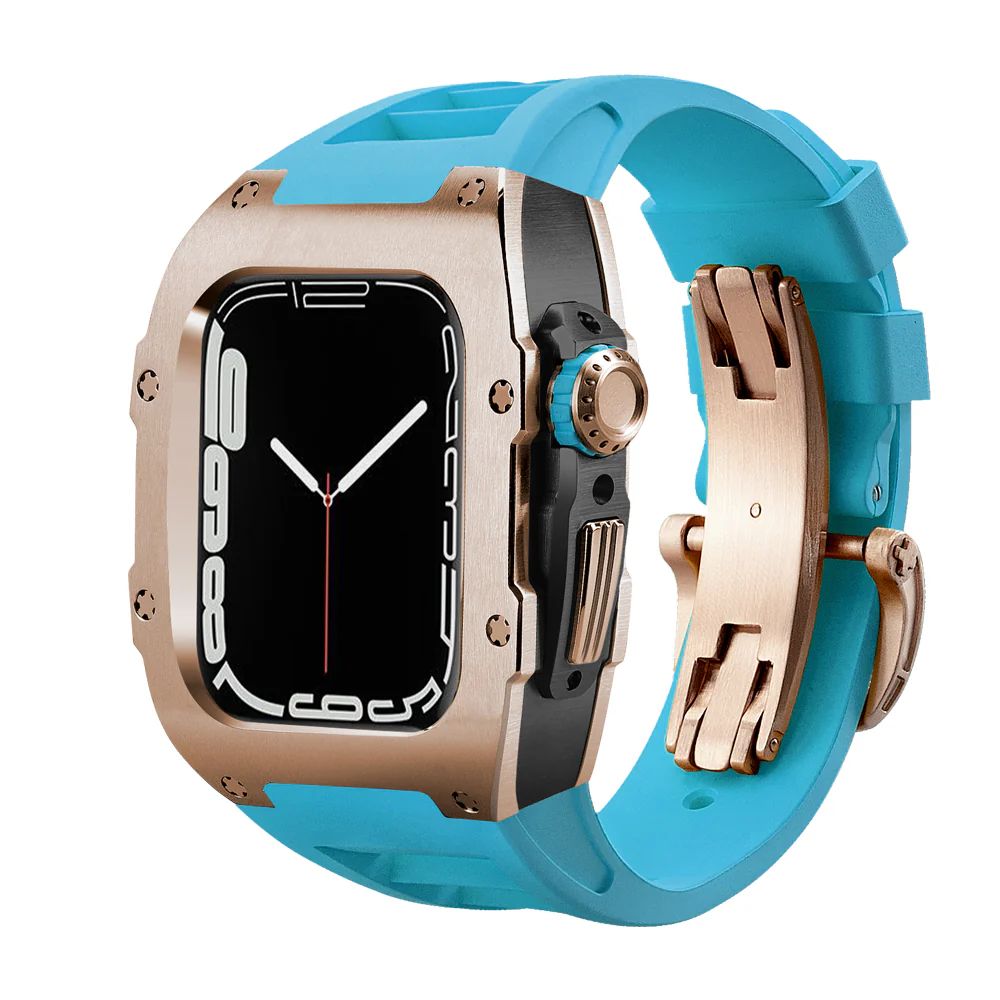 Rose Gold/Black Case+Blue Strap+Rose Gold Buckle