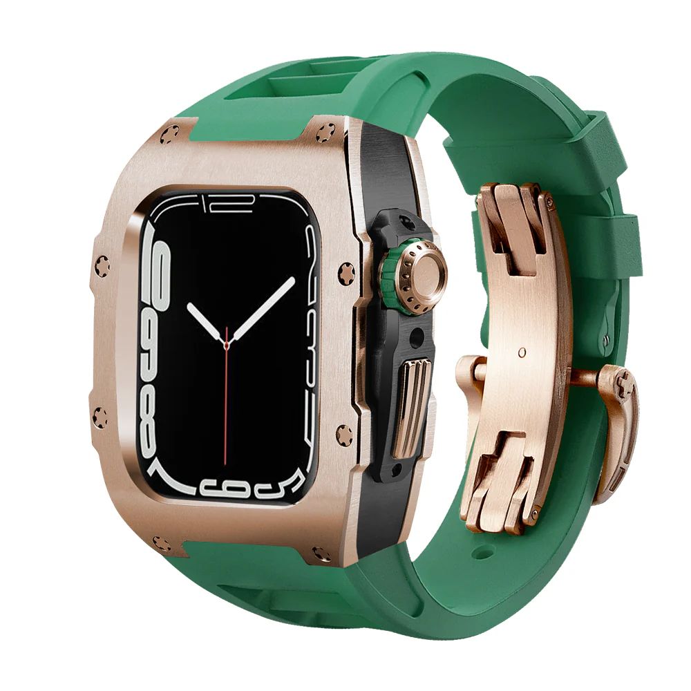 Rose Gold/Black Case+Green Strap+Rose Gold Buckle