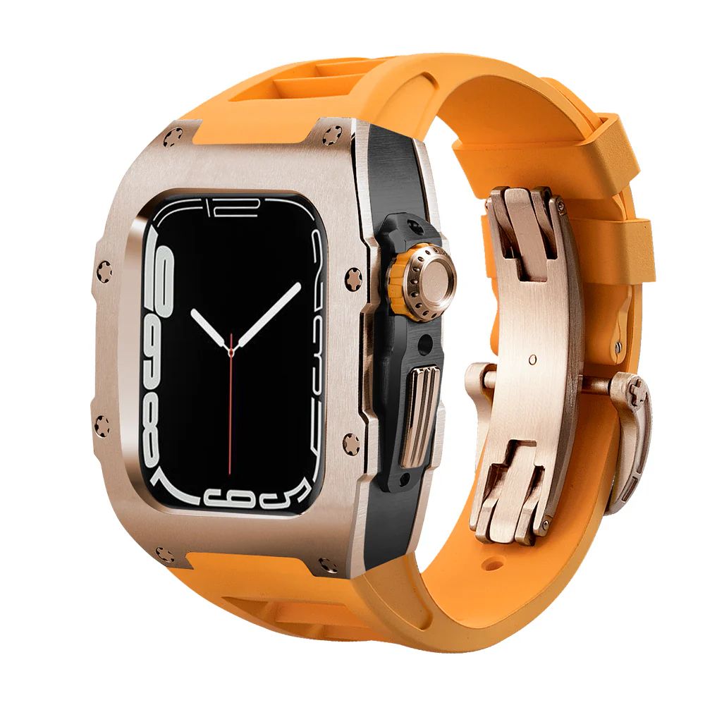 Rose Gold/Black Case+Orange Strap+Rose Gold Buckle