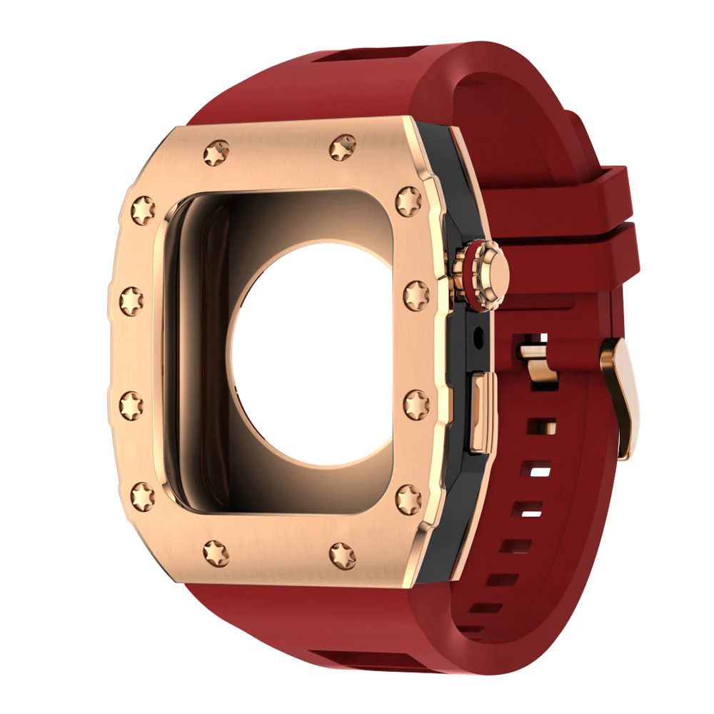 Rose Gold/Black Case+Red Band+Rose Gold Buckle